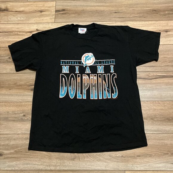 VTG 1995 Miami Dolphins Graphic T Shirt Adult 2XL Black NFL Locker Line USA Made - Picture 1 of 9